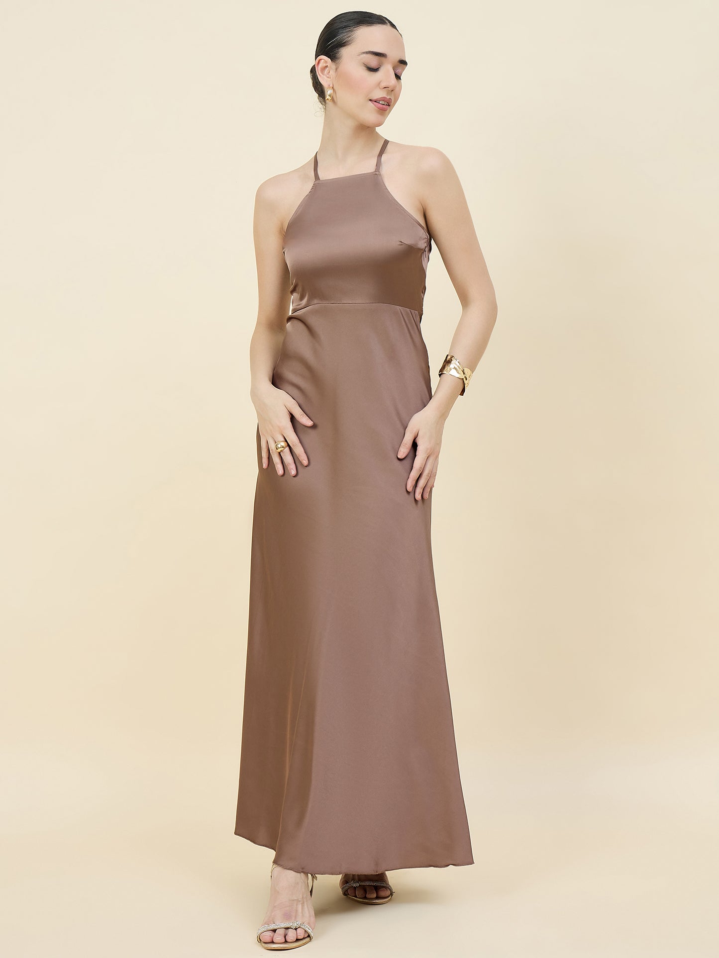 Satin bodycon dress in gold colour