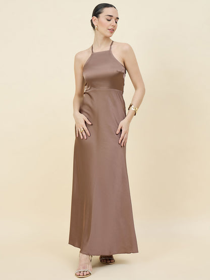 Satin bodycon dress in gold colour