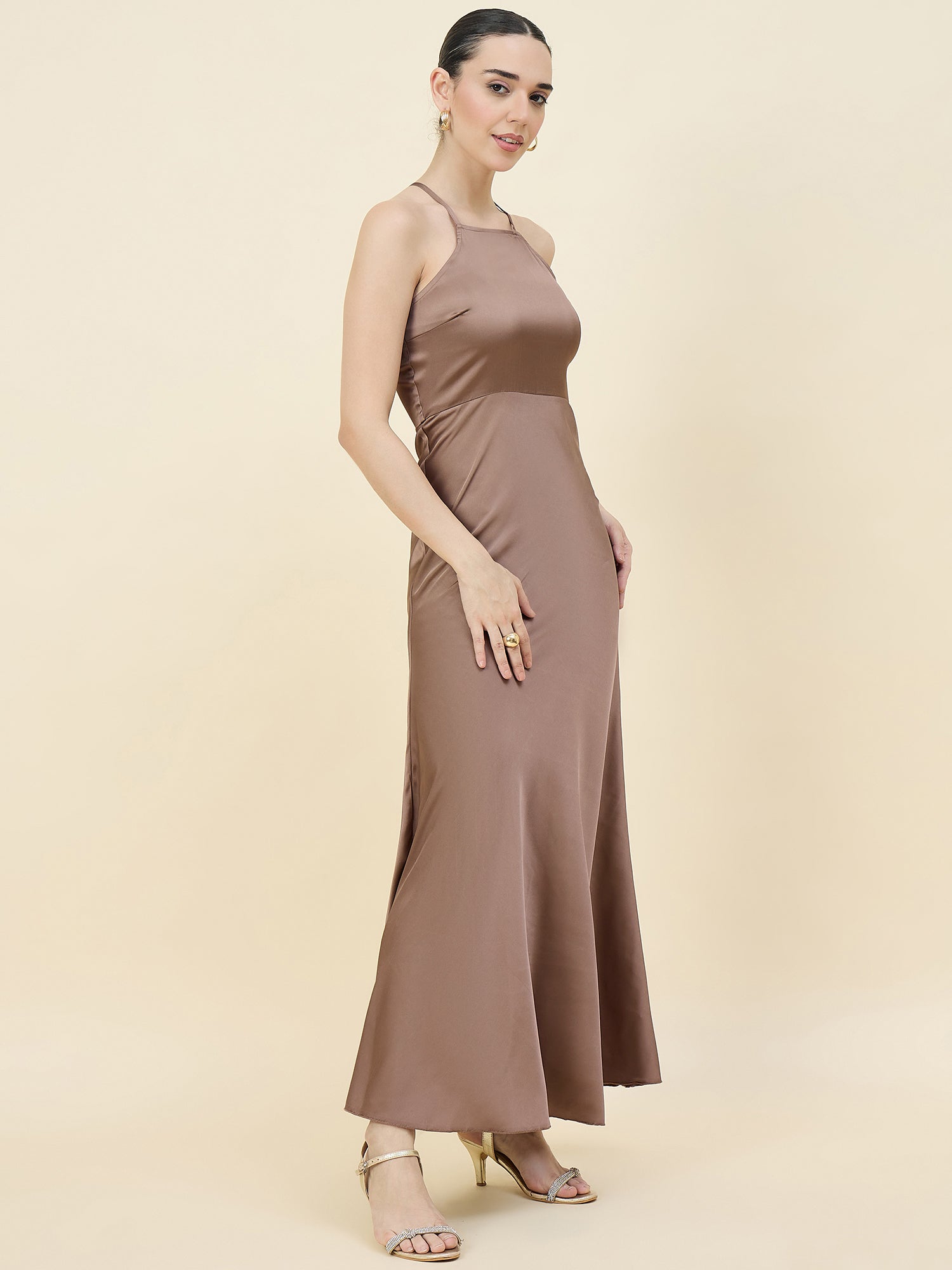 Satin bodycon dress in gold colour