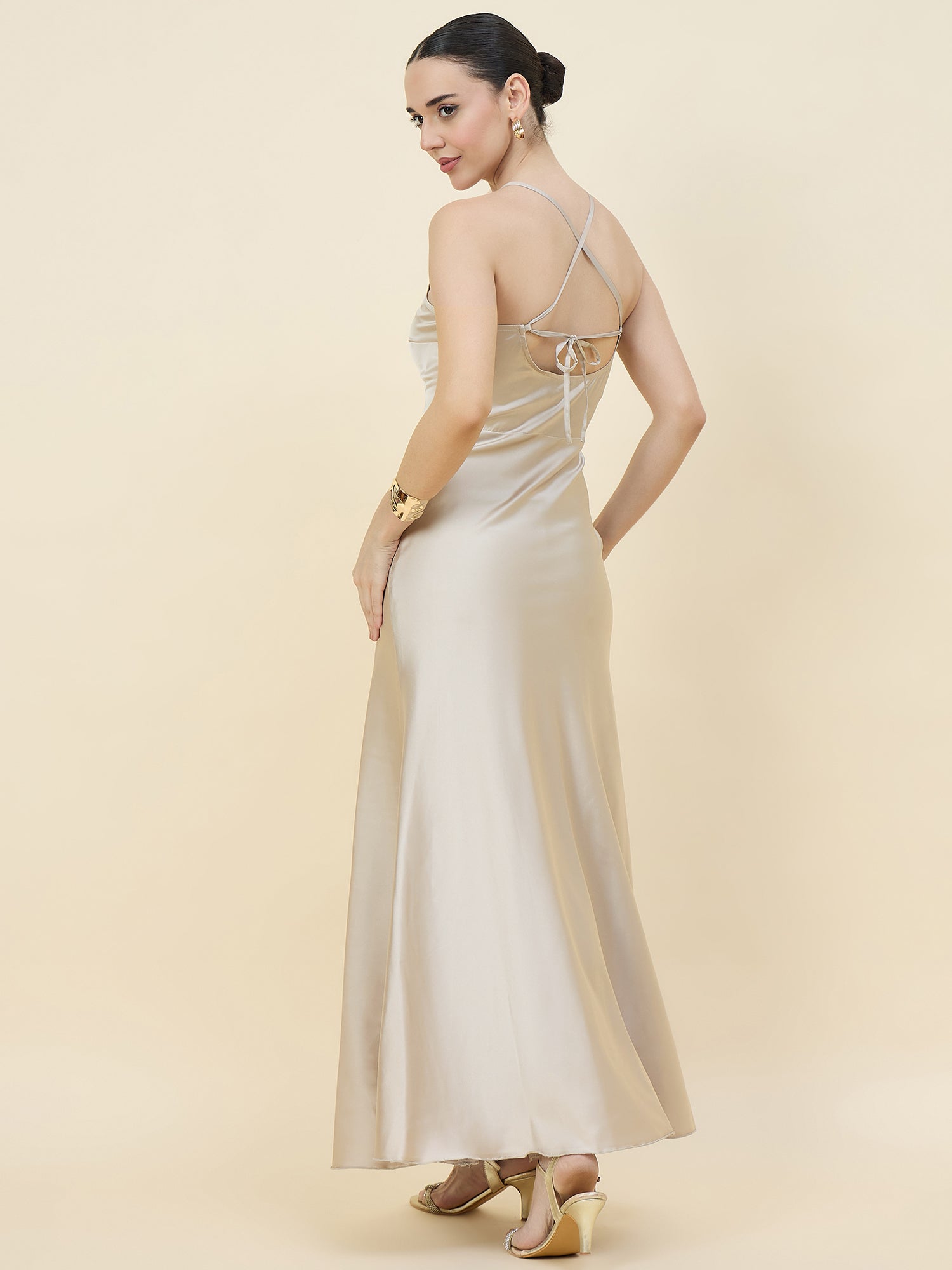 Satin bodycon dress in silver colour