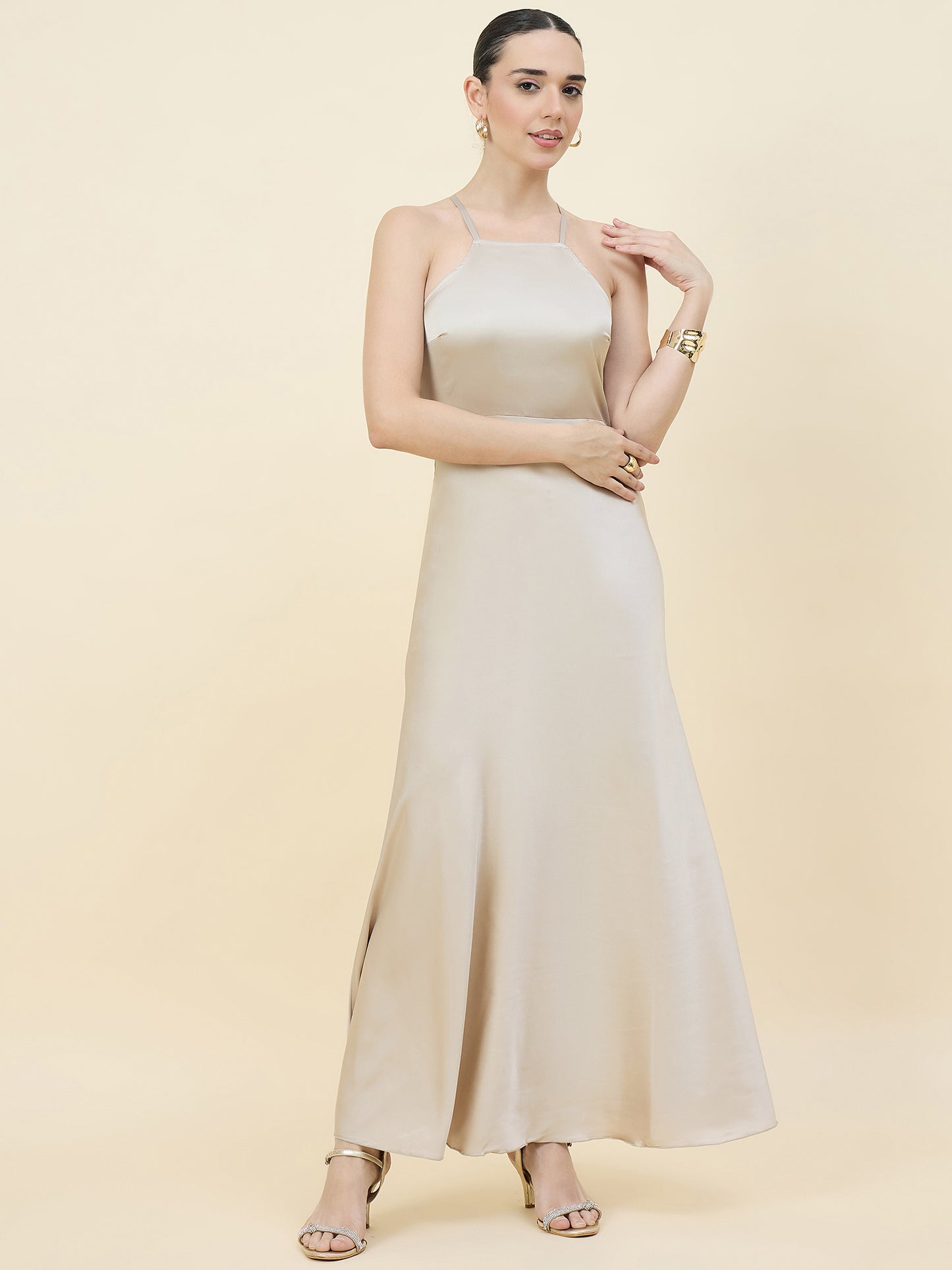 Satin bodycon dress in silver colour
