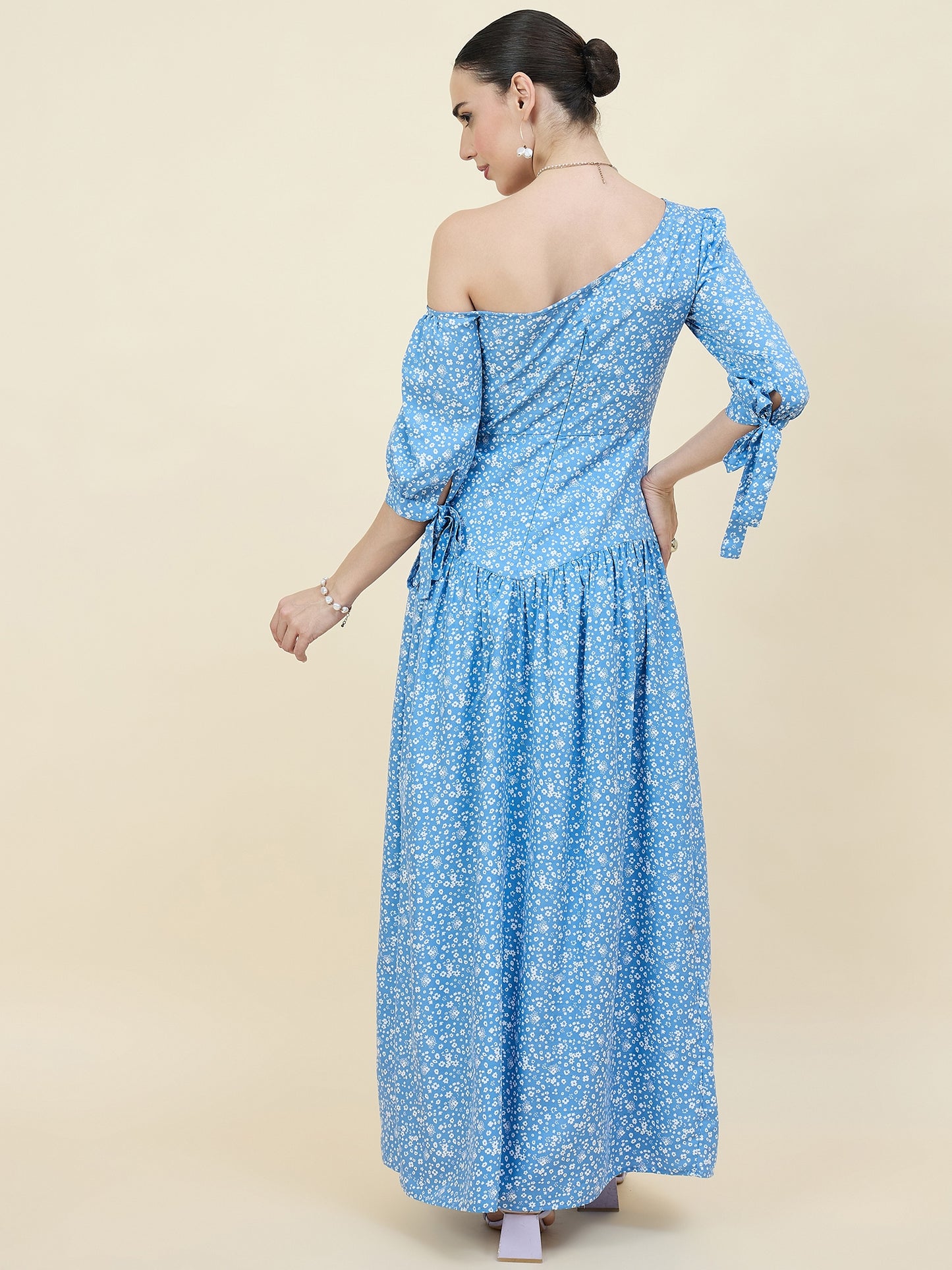 Black Floral One-Shoulder Printed Maxi Dress