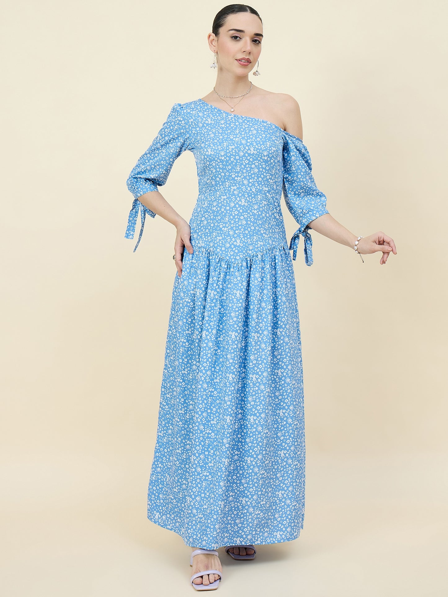 Black Floral One-Shoulder Printed Maxi Dress