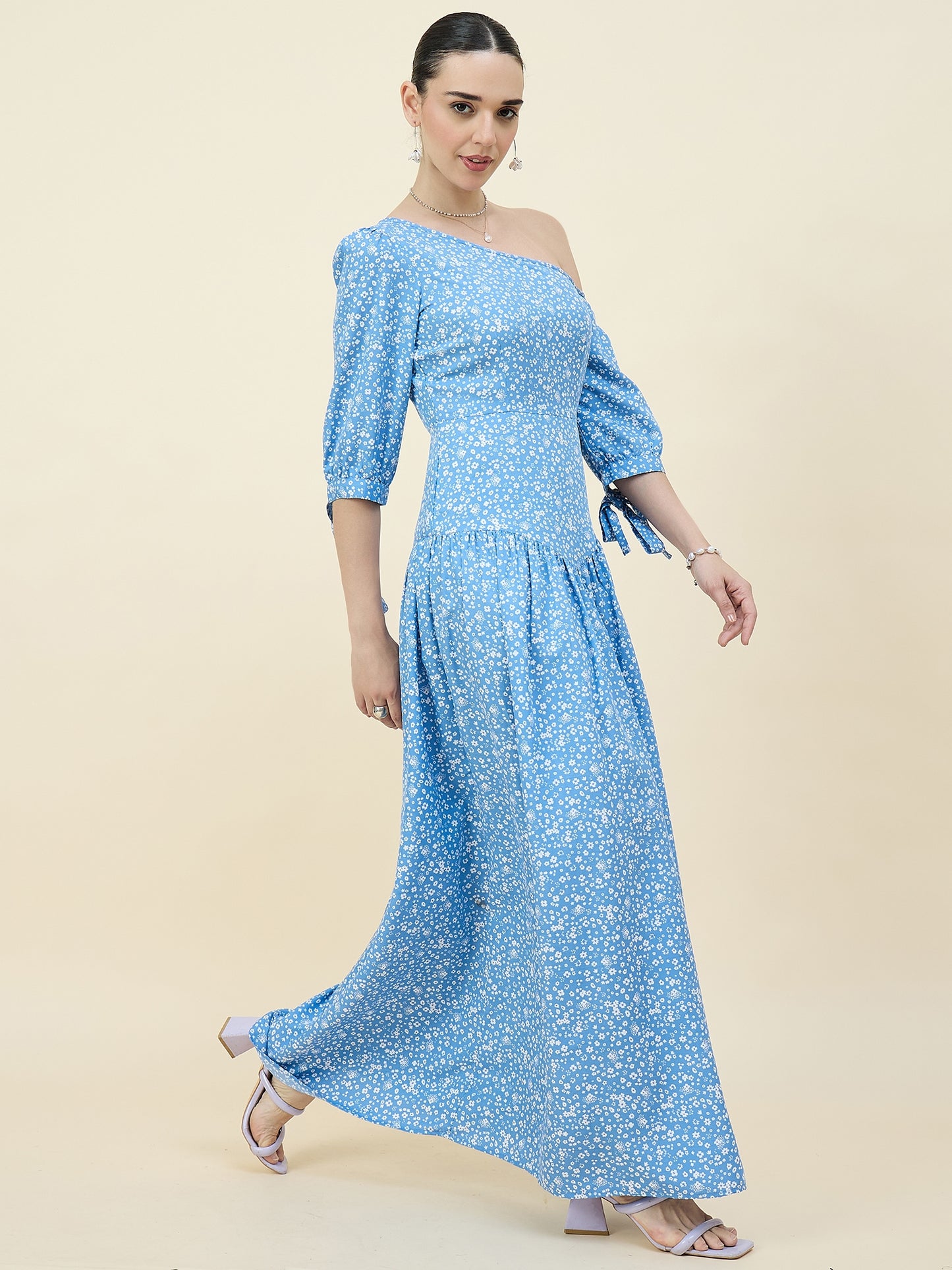 Black Floral One-Shoulder Printed Maxi Dress