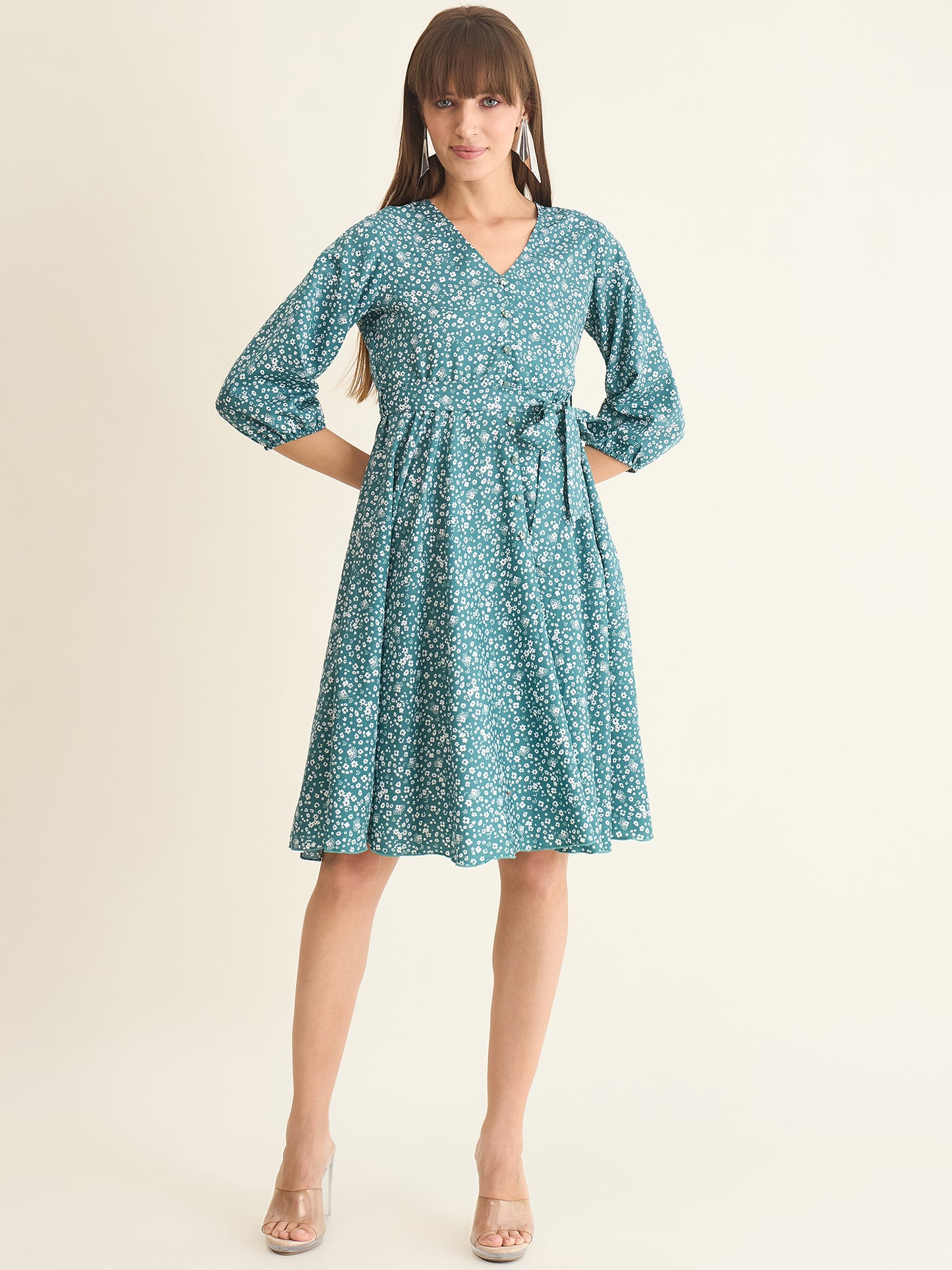Premium crepe dress in light green colour