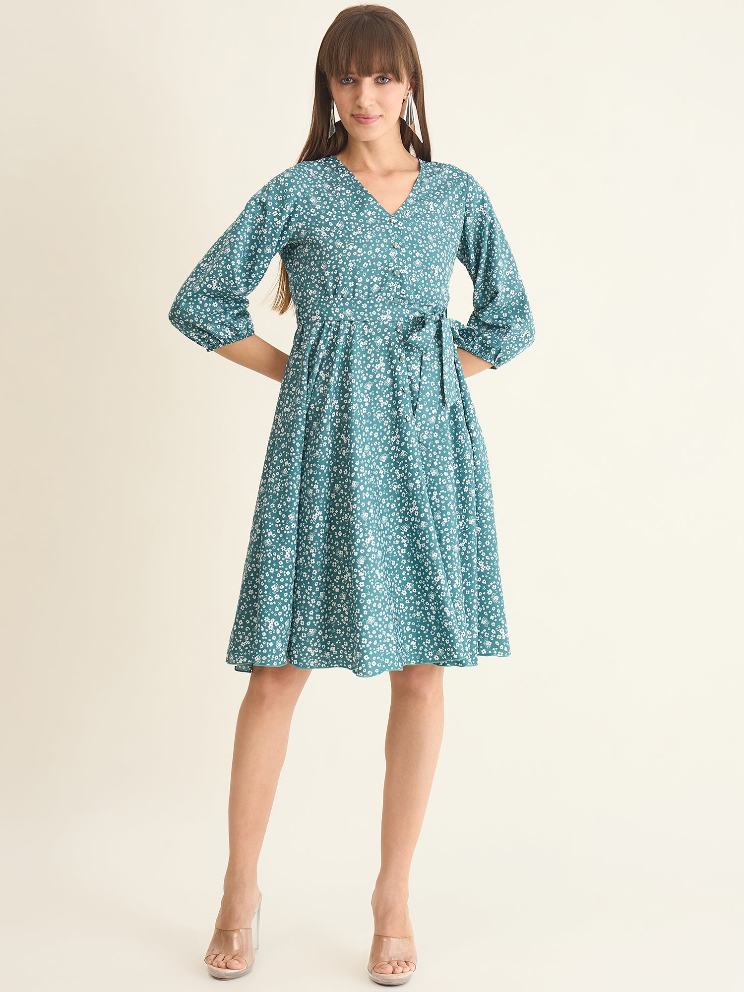 Premium crepe dress in light green colour