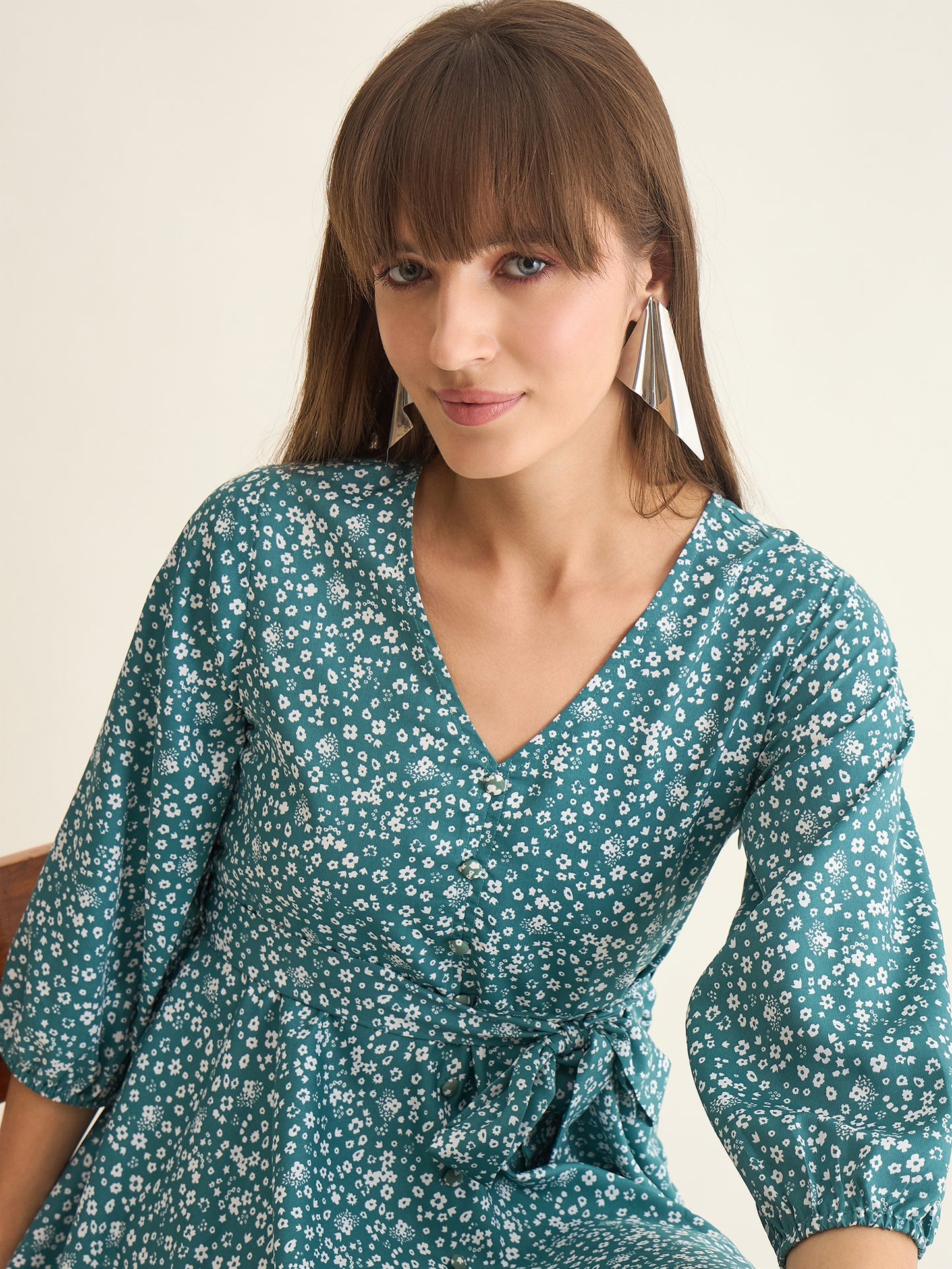 Premium crepe dress in light green colour