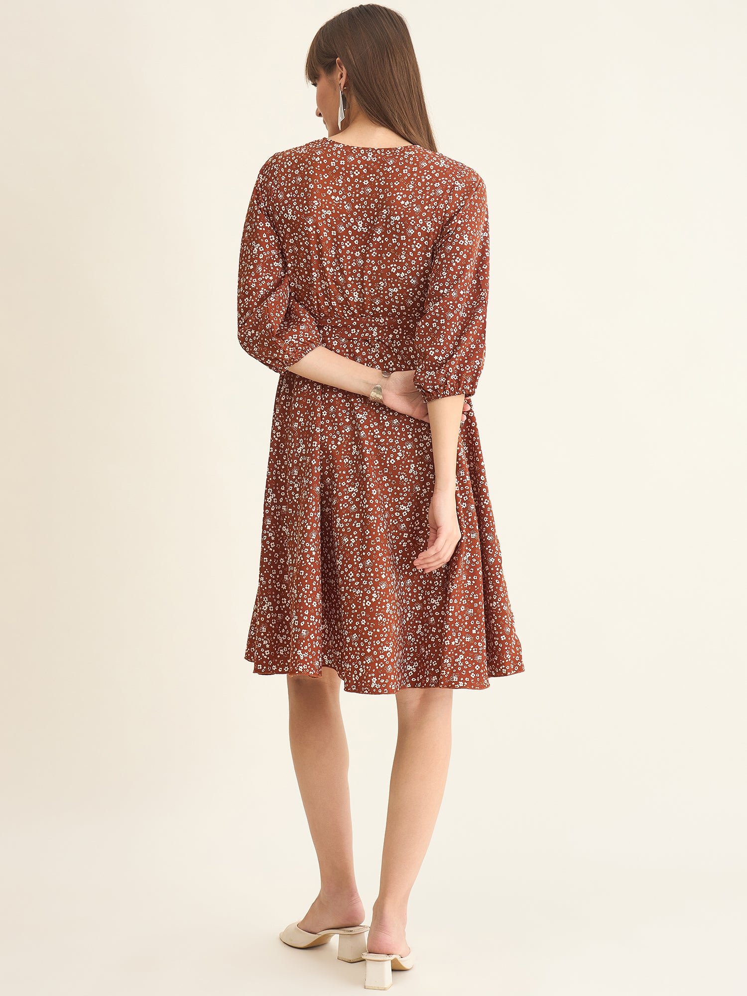 Premium crepe dress in brown colour