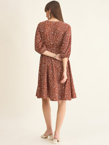 Premium crepe dress in brown colour