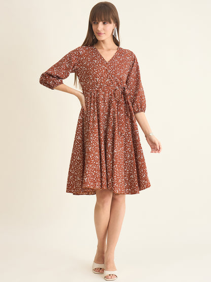 Premium crepe dress in brown colour