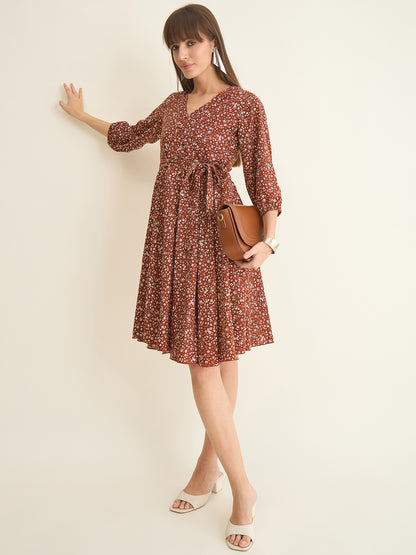 Premium crepe dress in brown colour