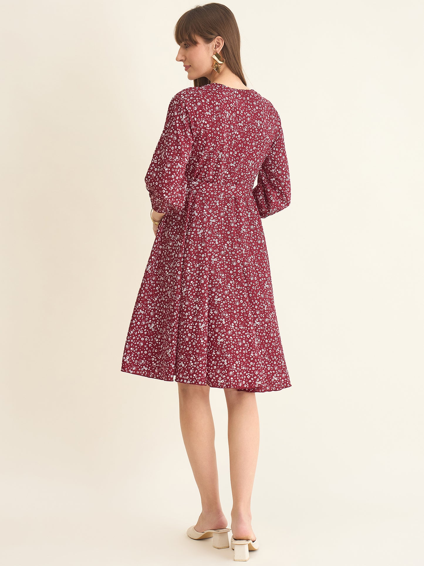 Premium crepe dress in maroon colour