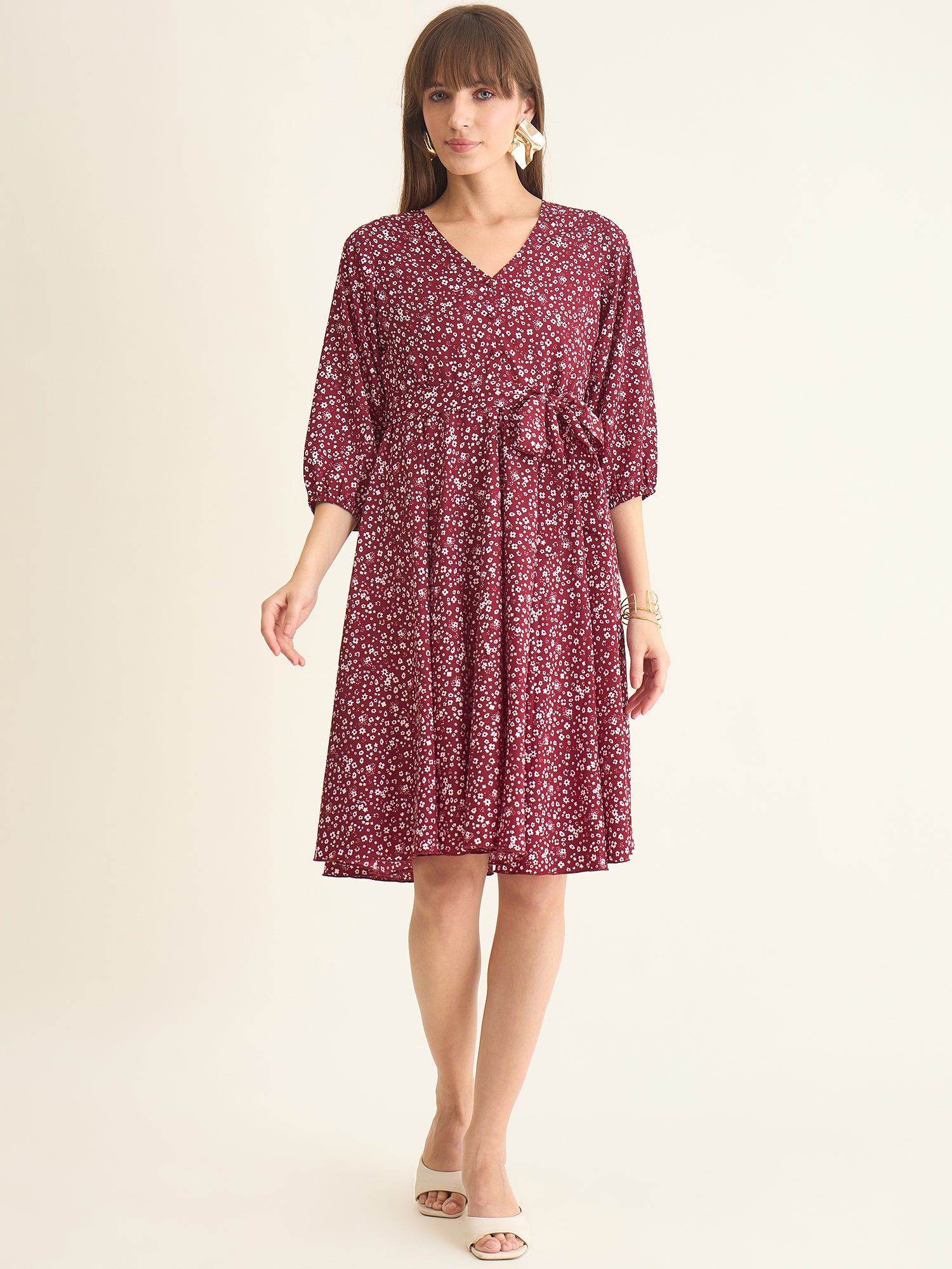 Premium crepe dress in maroon colour