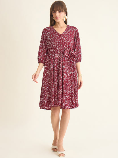 Premium crepe dress in maroon colour