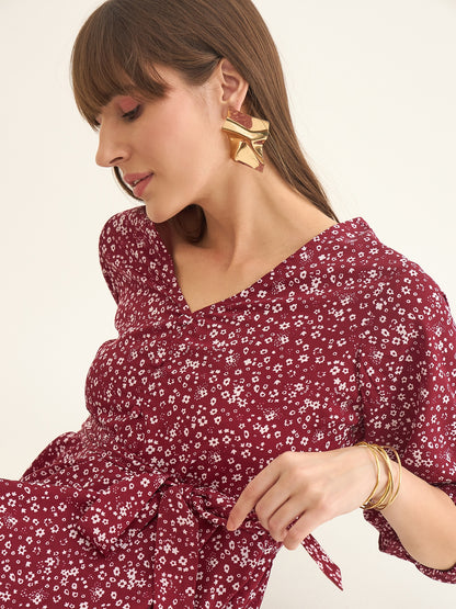 Premium crepe dress in maroon colour