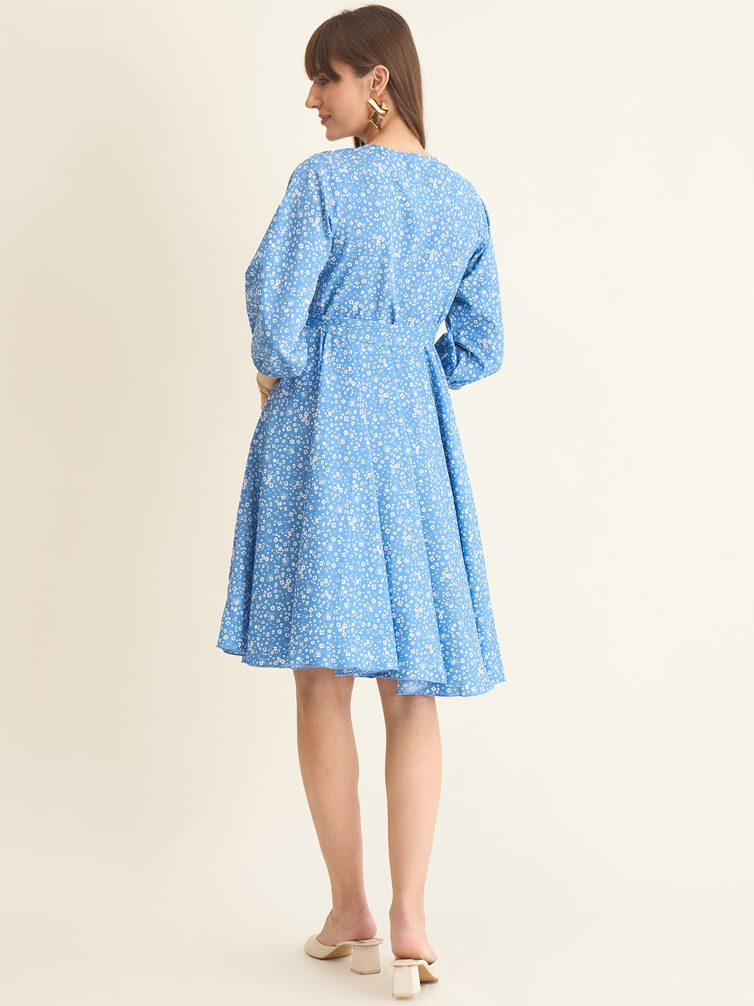 Premium crepe dress in blue colour