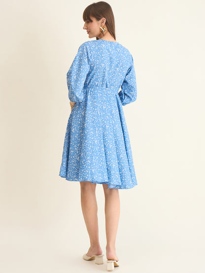 Premium crepe dress in blue colour