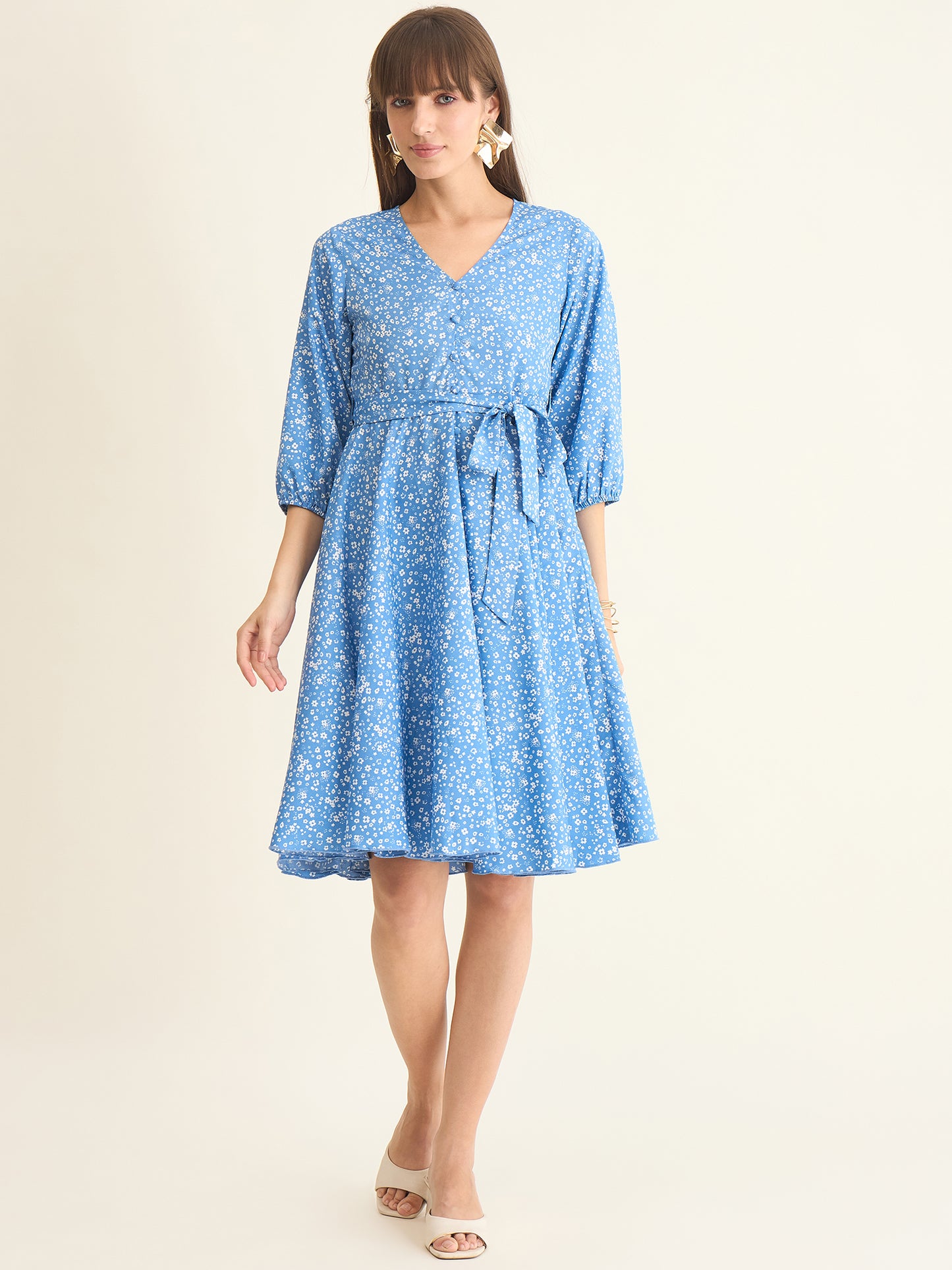 Premium crepe dress in blue colour