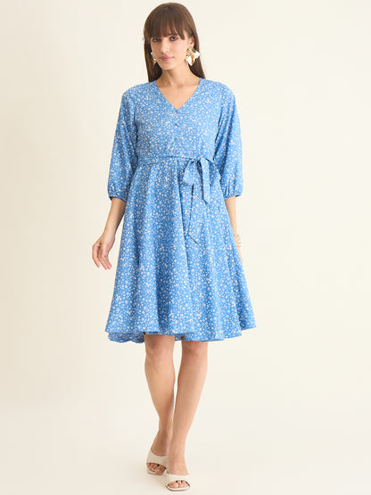 Premium crepe dress in blue colour