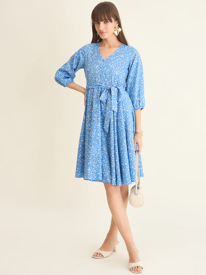 Premium crepe dress in blue colour