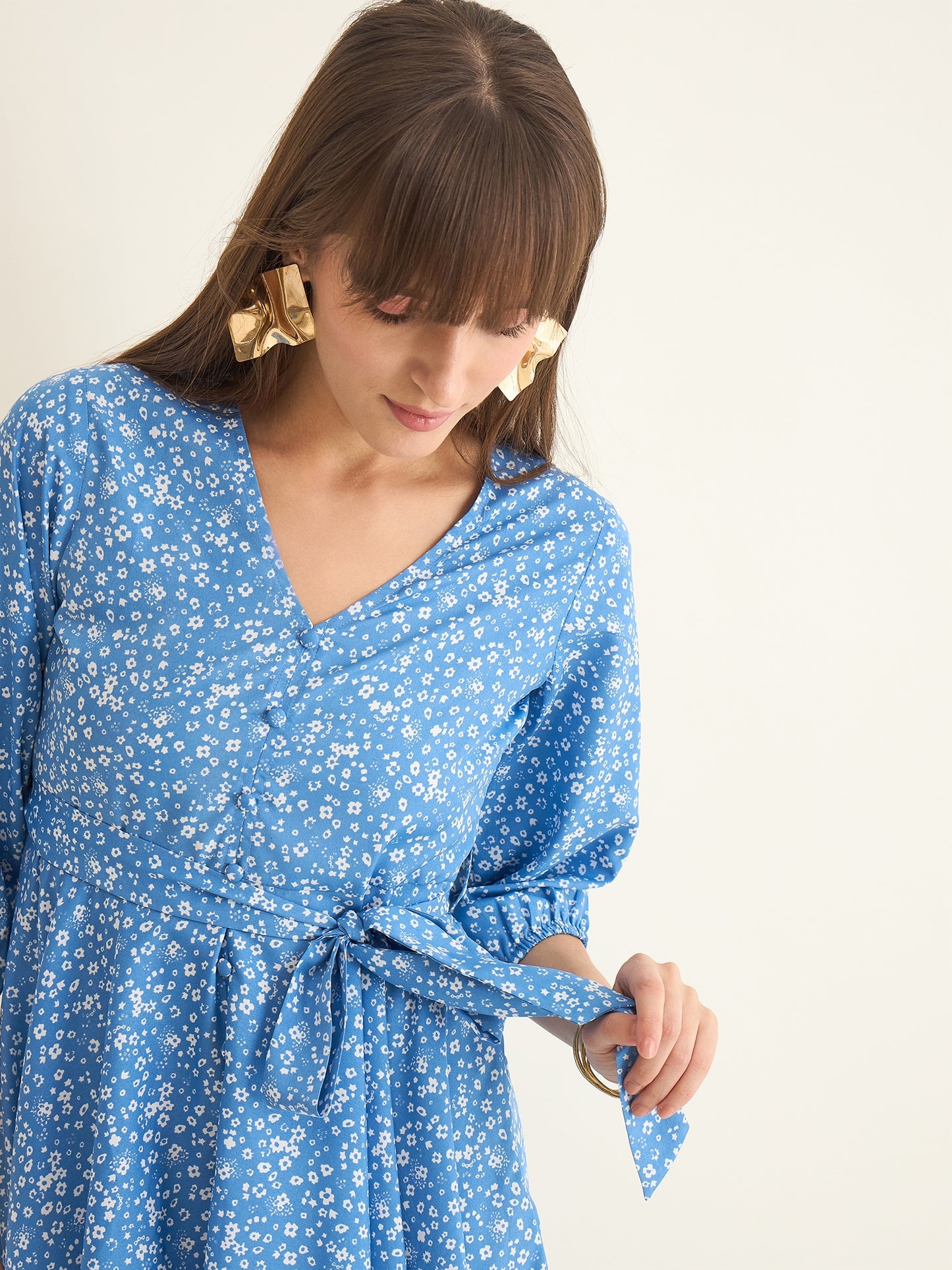 Premium crepe dress in blue colour
