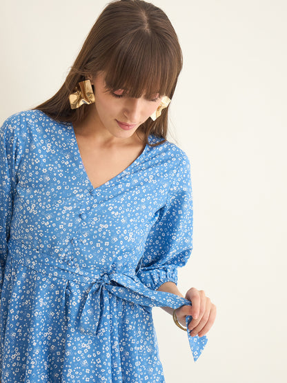 Premium crepe dress in blue colour