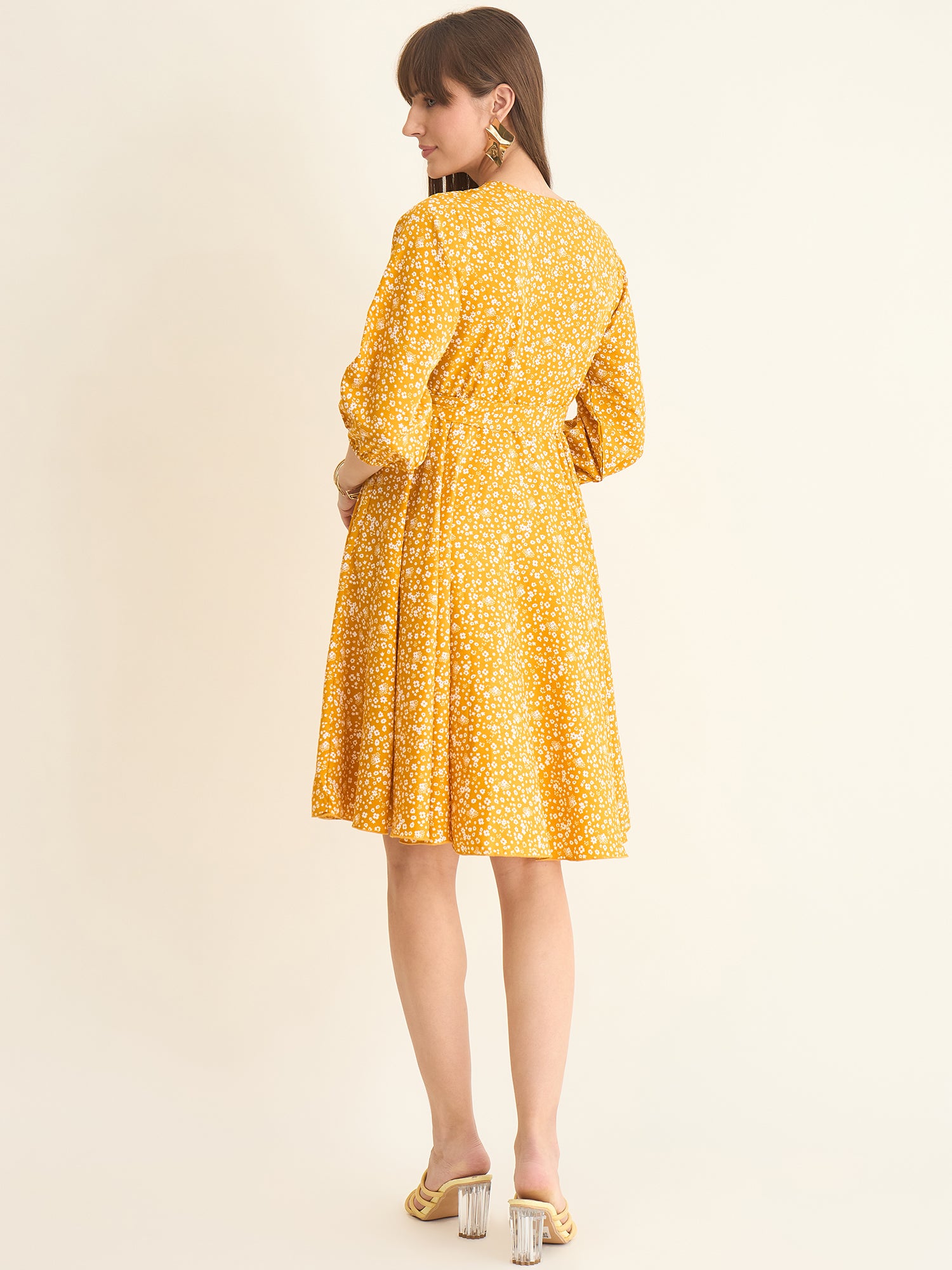 Premium crepe dress in yellow colour