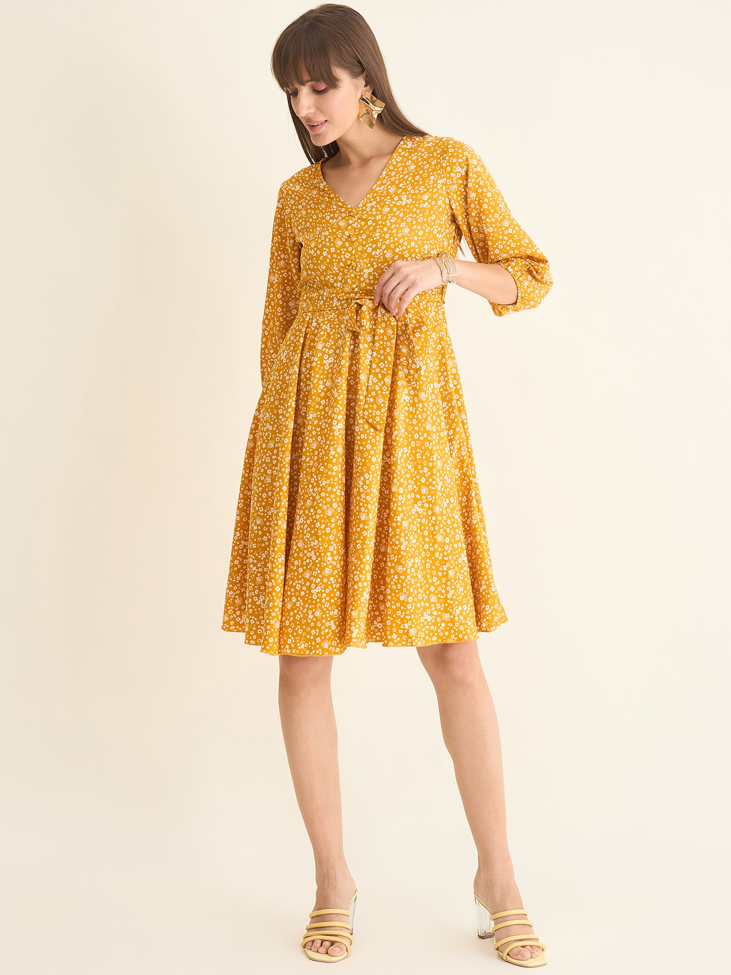 Premium crepe dress in yellow colour