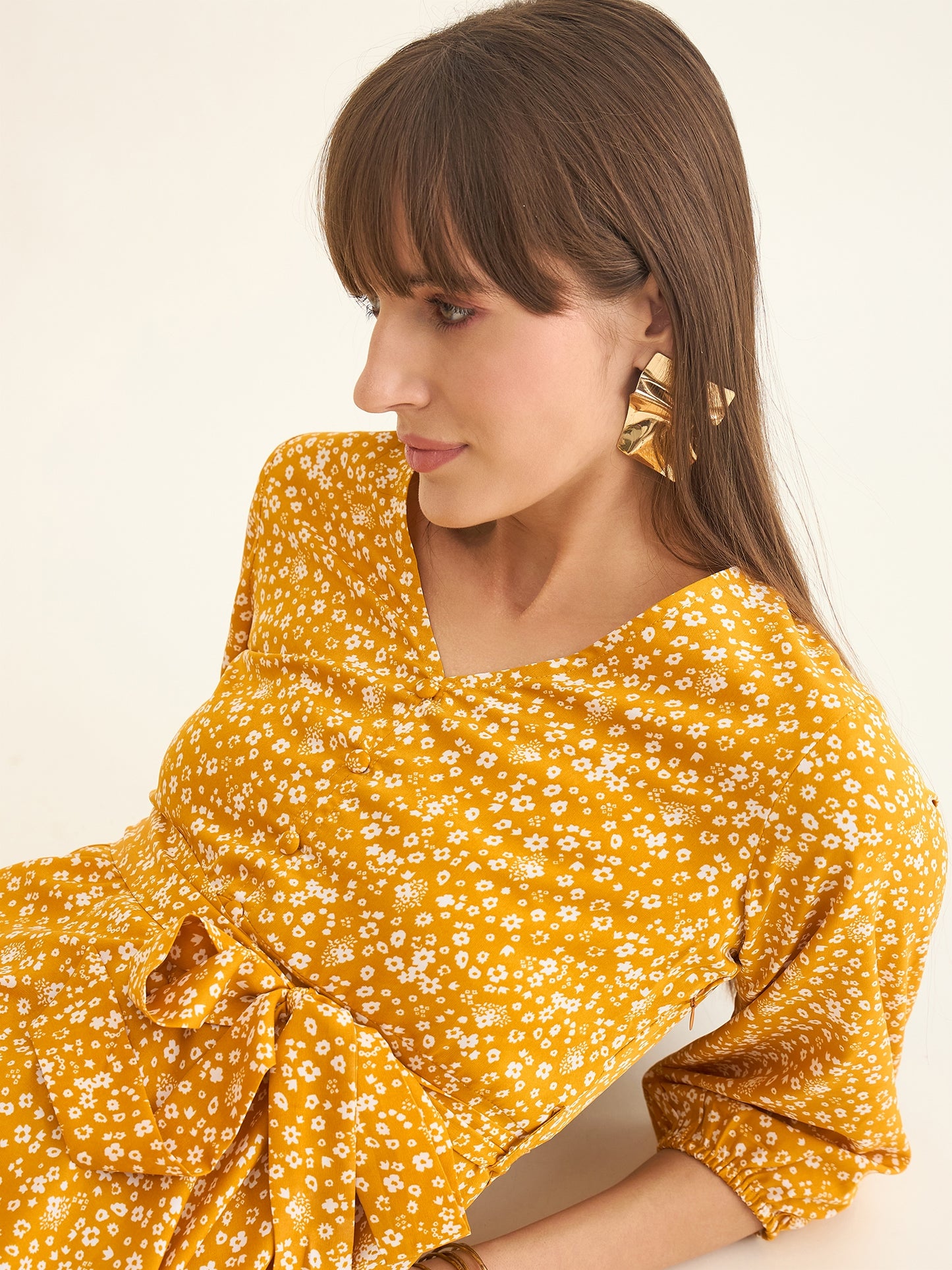 Premium crepe dress in yellow colour