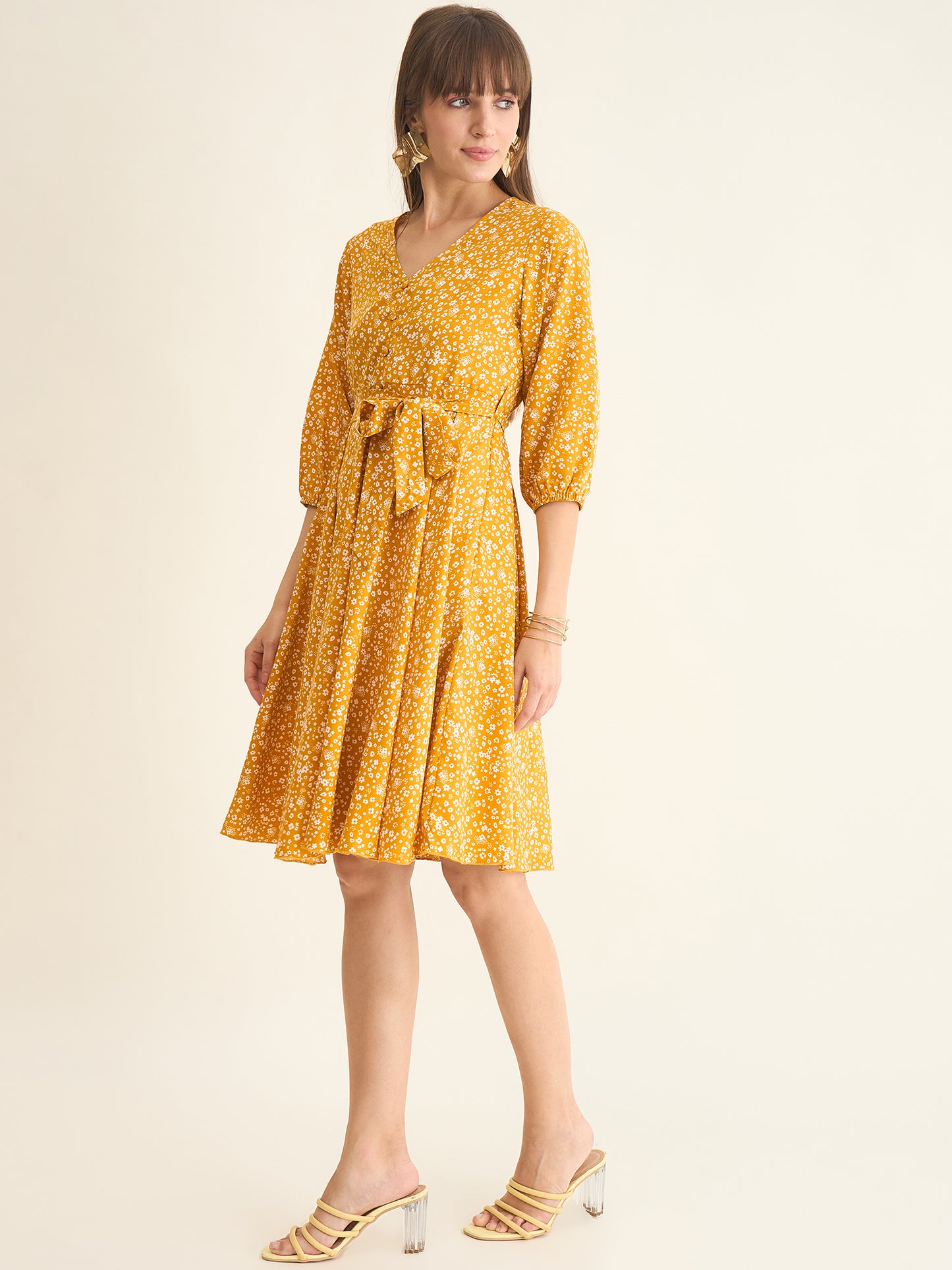 Premium crepe dress in yellow colour