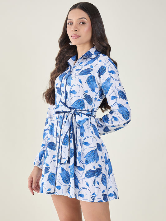 Zalina Printed Collared Mini Dress