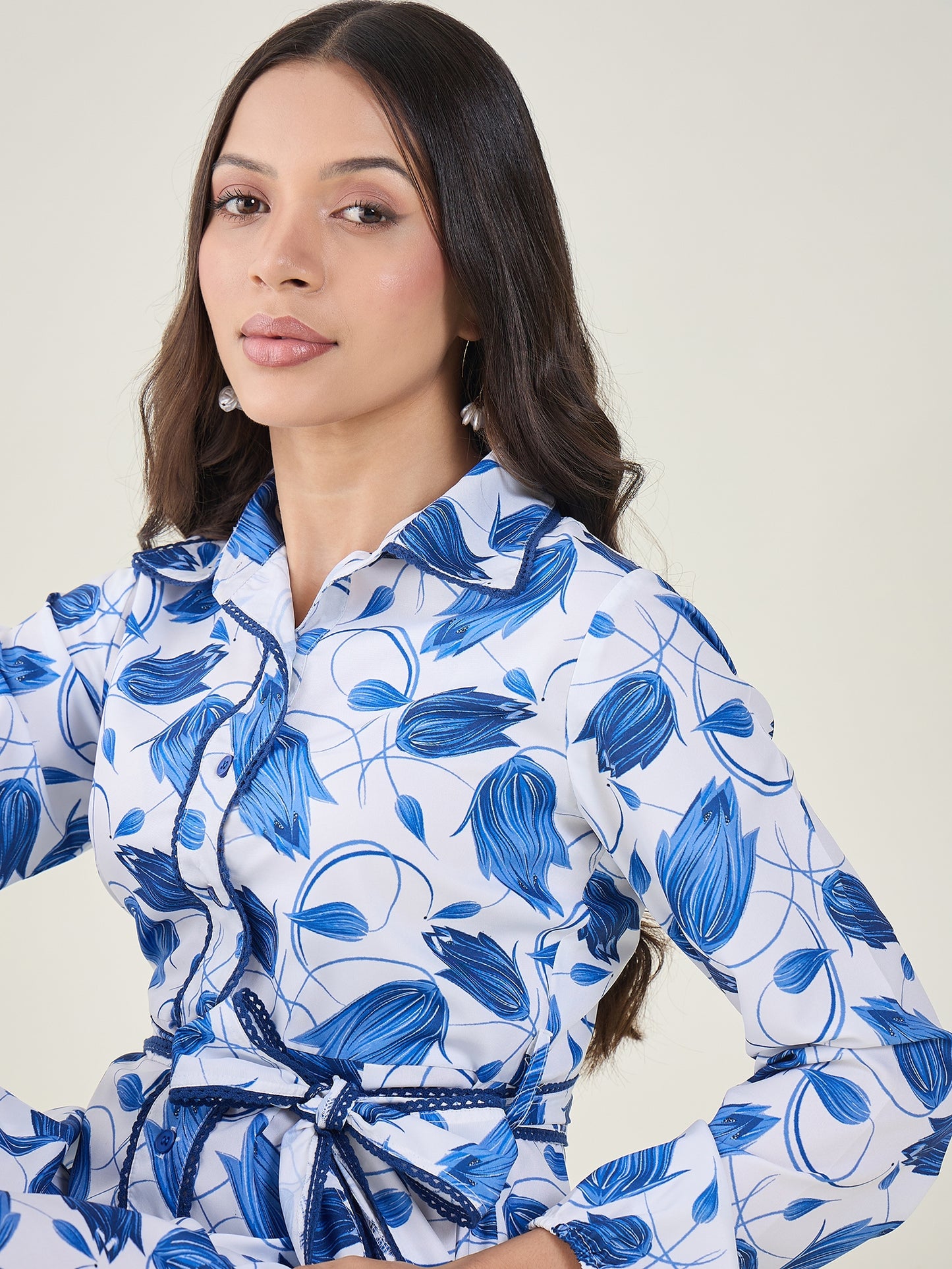 Zalina Printed Collared Mini Dress