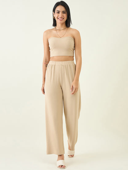 Elastic Waist Crop Top and Trousers Ensemble