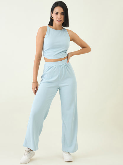 Women's Black Sleeveless Crop Top & High Waist Pants Co-ord Set