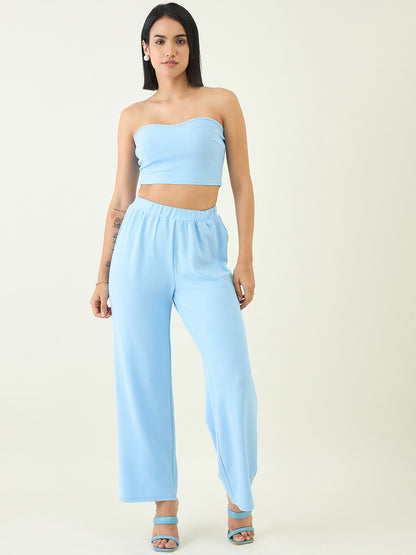 Elastic Waist Crop Top and Trousers Ensemble
