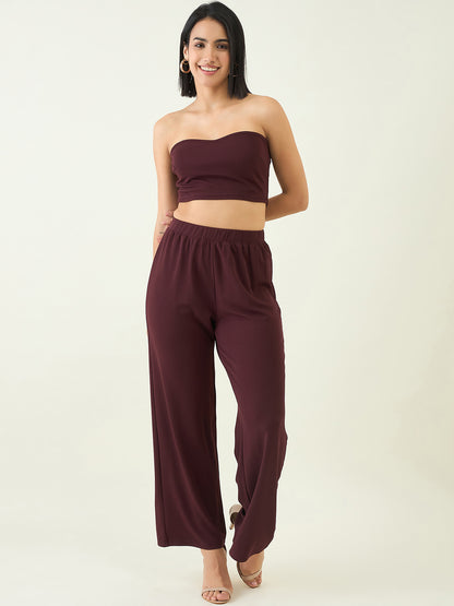 Elastic Waist Crop Top and Trousers Ensemble