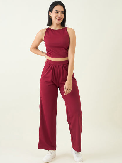 Women's Black Sleeveless Crop Top & High Waist Pants Co-ord Set