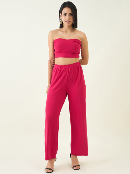 Elastic Waist Crop Top and Trousers Ensemble