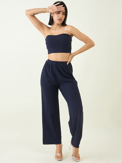 Elastic Waist Crop Top and Trousers Ensemble