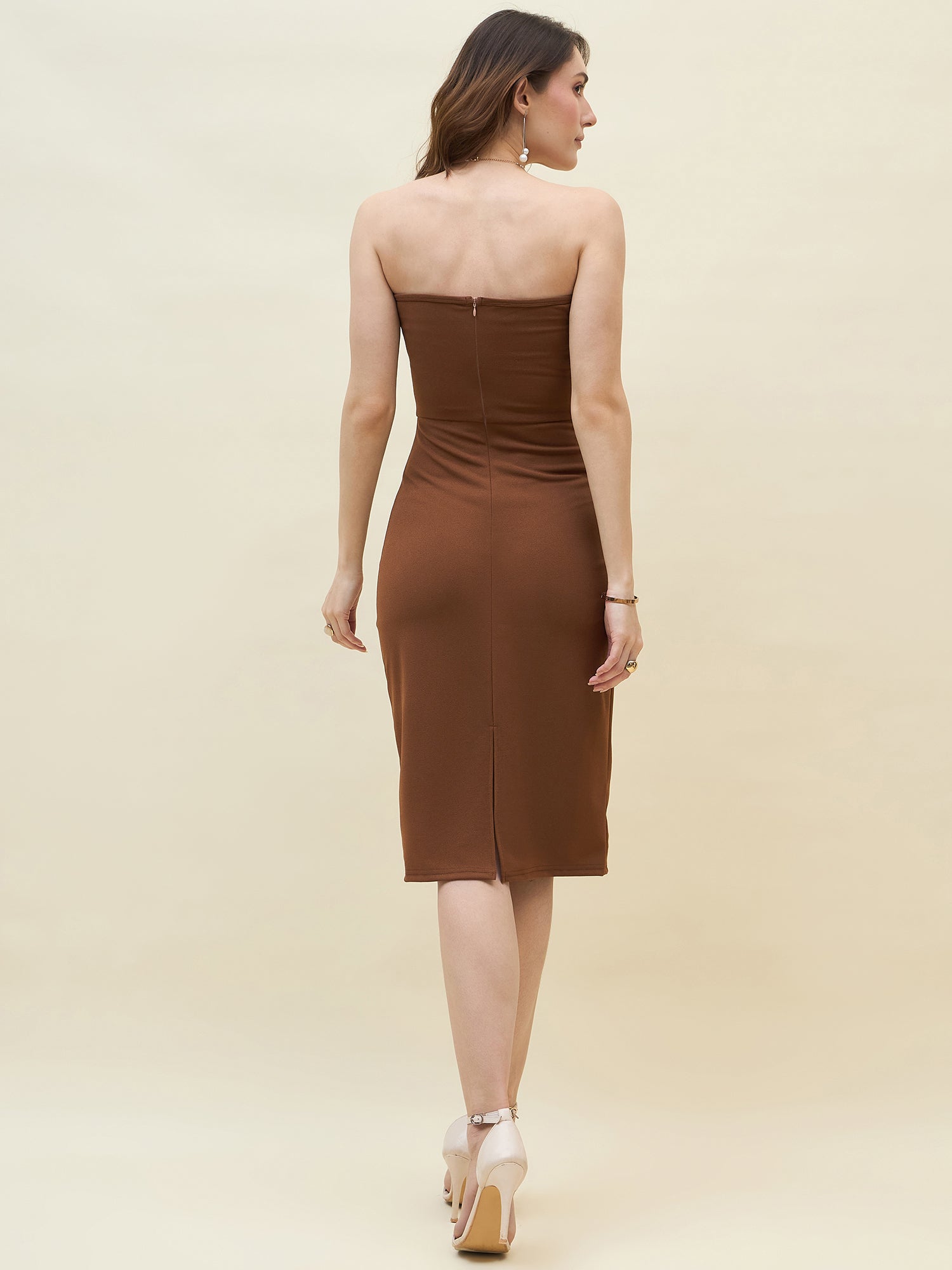 Lycra bodycon dress in brown color