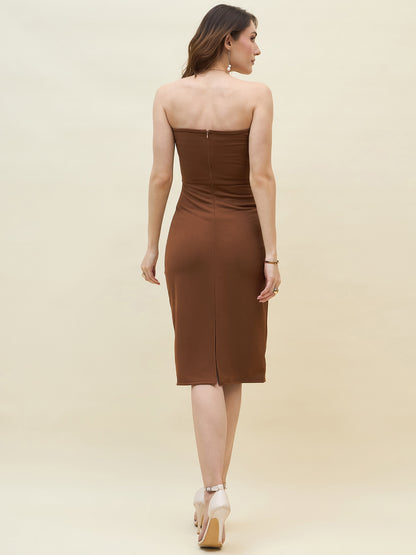 Lycra bodycon dress in brown color