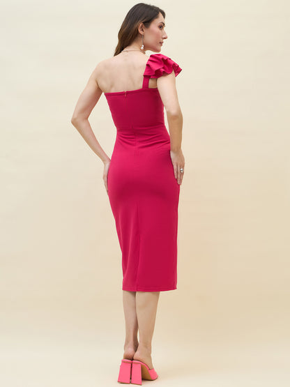Below-knee solid dress in pink colour
