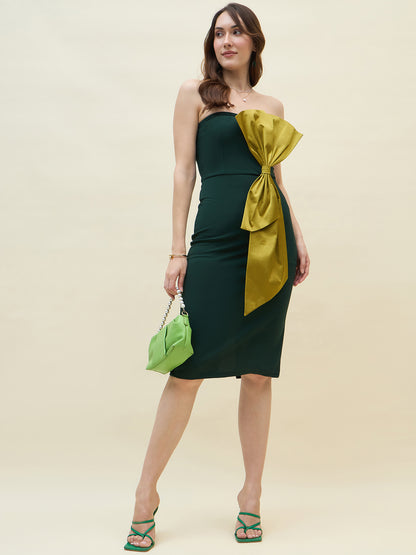 Lycra bodycon dress in green color