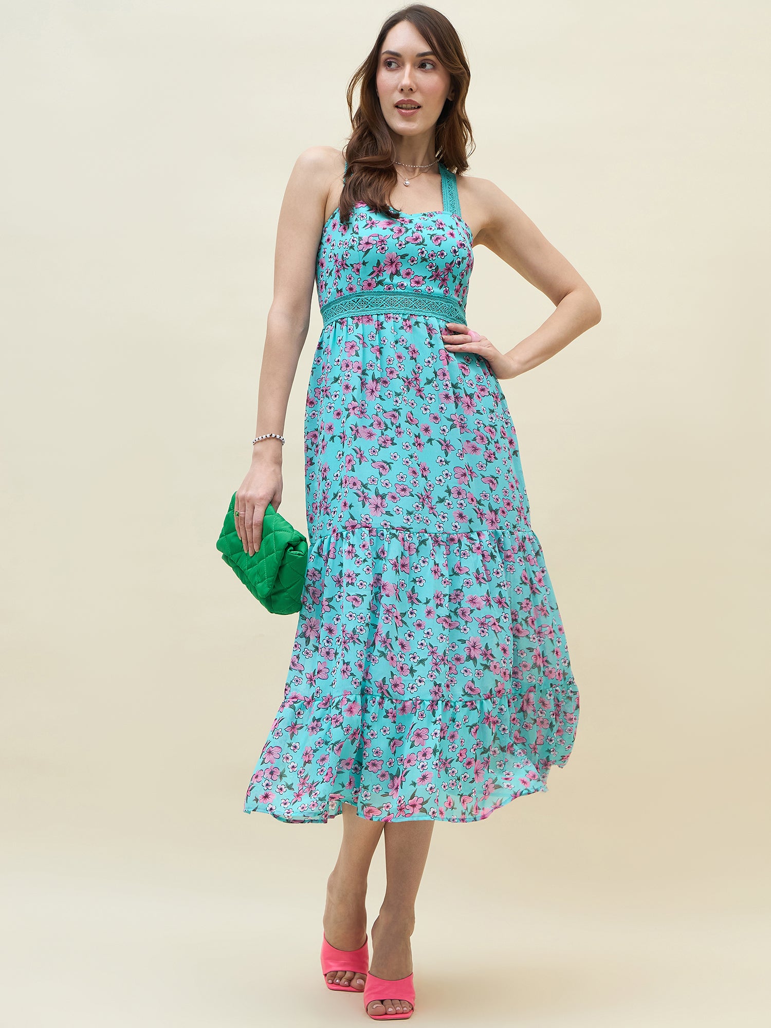 Sweetheart neckline dress in sky blue colour