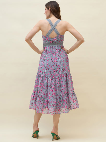 Sweetheart neckline dress in grey colour