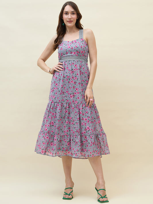 Sweetheart neckline dress in grey colour