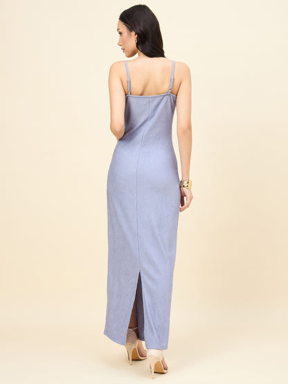 Black Solid Square Neck Bodycon Maxi Dress
