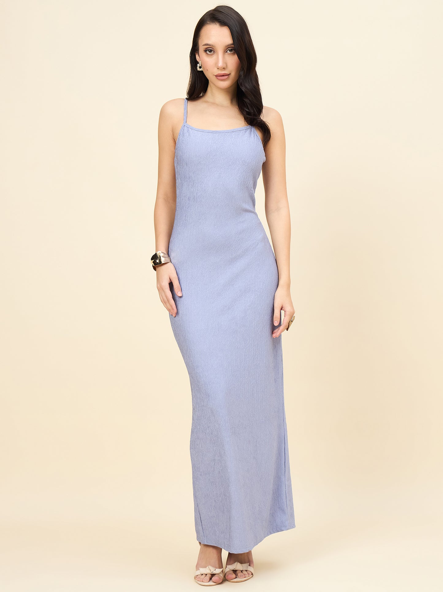 Black Solid Square Neck Bodycon Maxi Dress