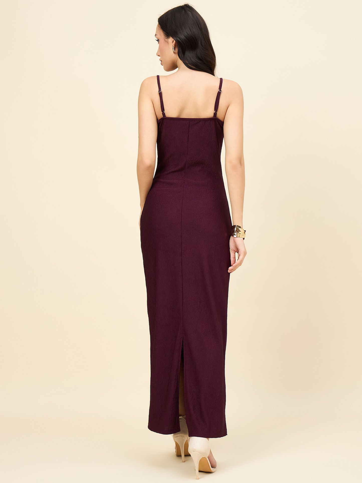 Black Solid Square Neck Bodycon Maxi Dress