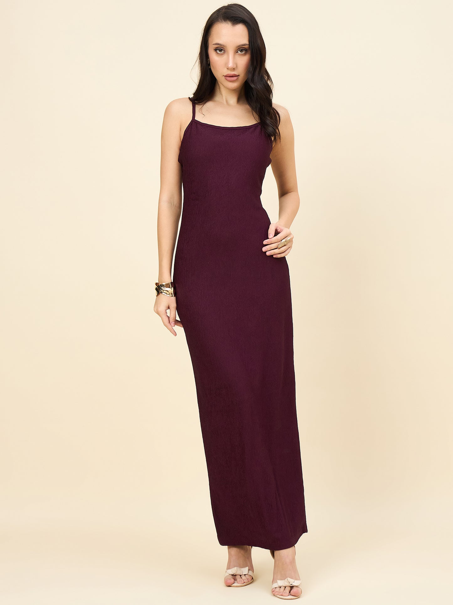 Black Solid Square Neck Bodycon Maxi Dress